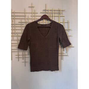 Pierri New York Womens Brown Knit V Neck Top 3/4 Sleeve Lightweight Sweater S M